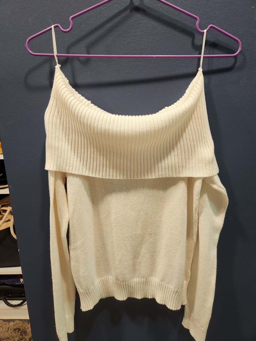Aeropostale Cream Off-the-Shoulder Foldover Sweater